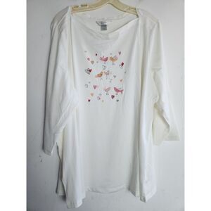 NWT CJ Banks Women Ivory Whte w/Bird & Hearts Print 100% Cotton Blouse size 3X